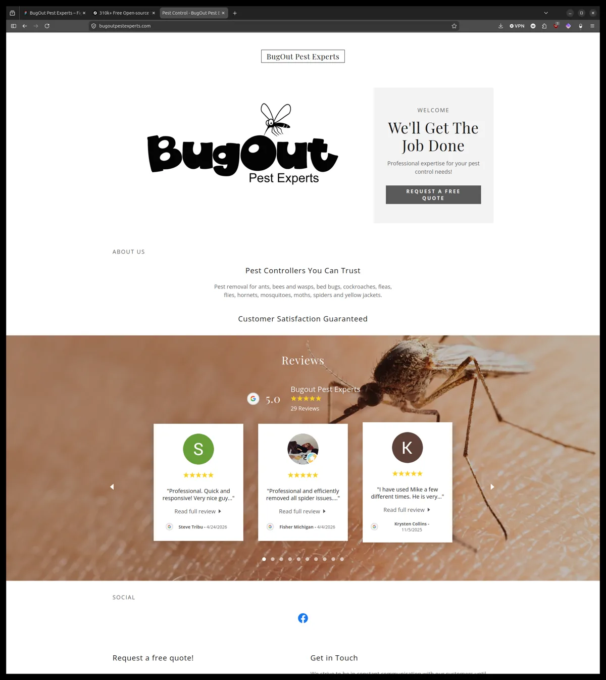 The previous BugOut Pest Experts homepage